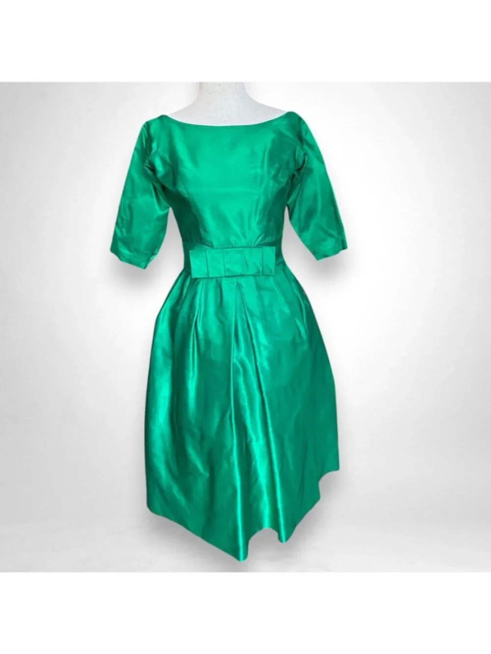 Vtg Lorrie Deb San Francisco Emerald Green Satin Cocktail Dress XS 1950s - Picture 3 of 9